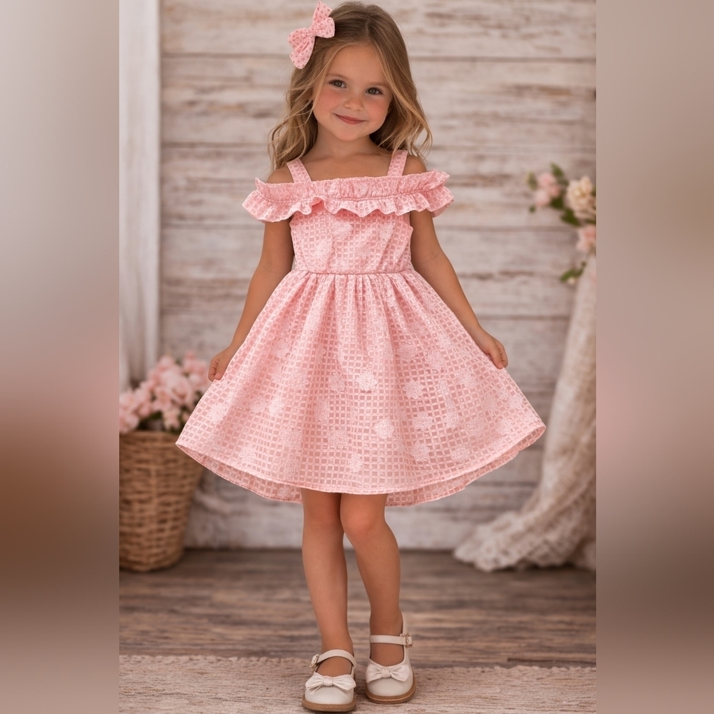 Little Lass Pink Lace Ruffle Dress